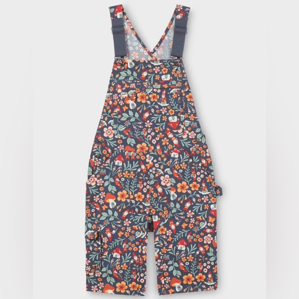 Duluth Trading Heirloom Gardening Overall Shorts Blue Gnomes Mushroom Size Small